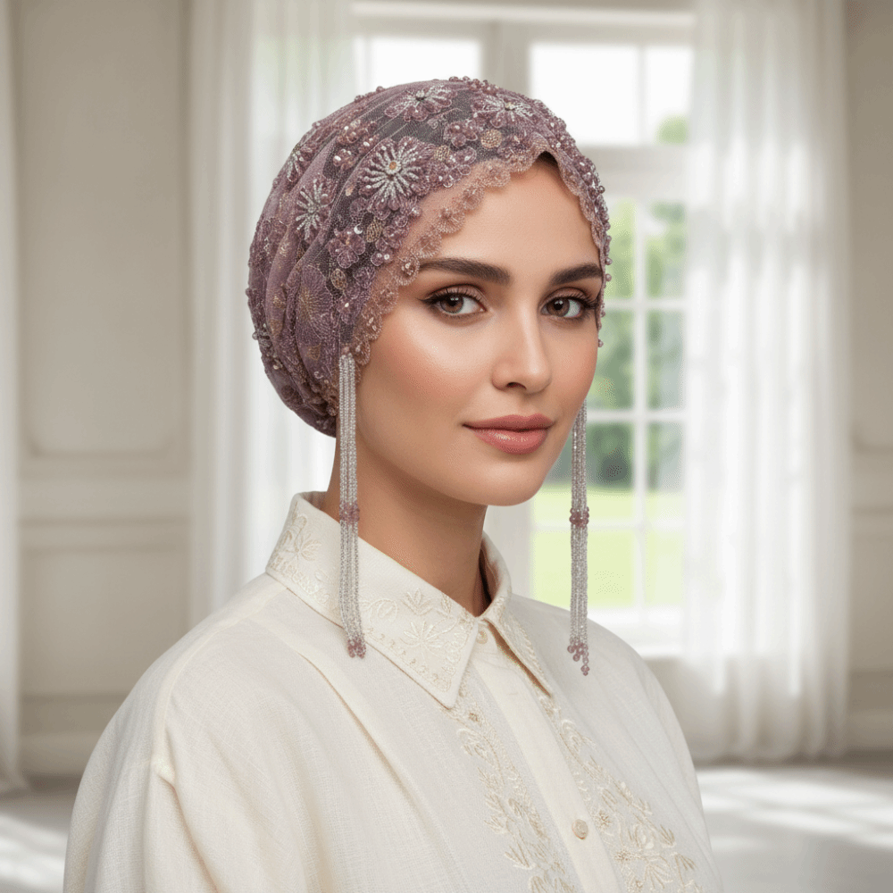Shiny Beads Turban Hat Long Ta - Home Decor Indonesia ulasan dan harga