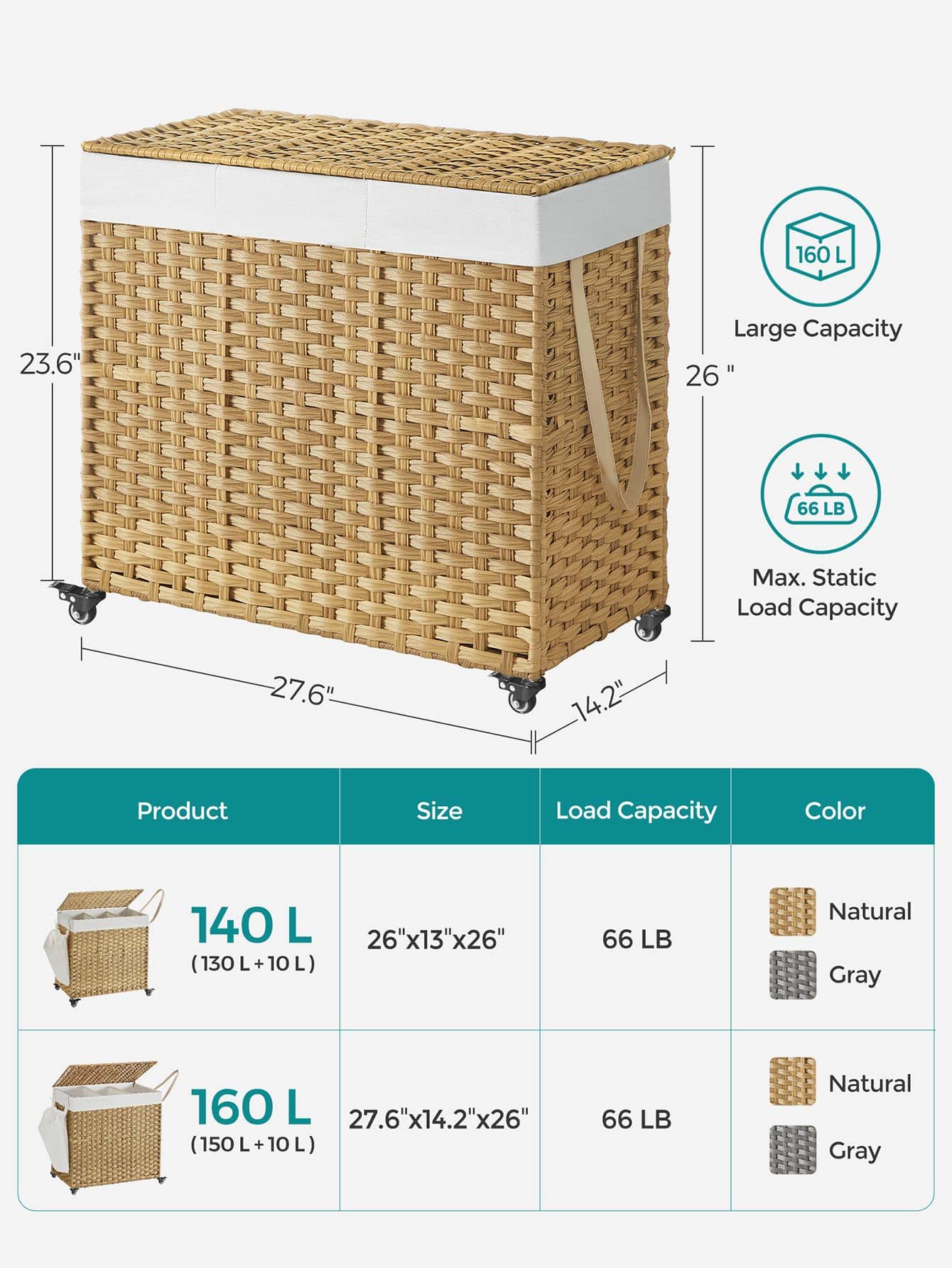 Laundry Hamper With Lid, 42.3  - Rattan Plant Basket ulasan dan harga