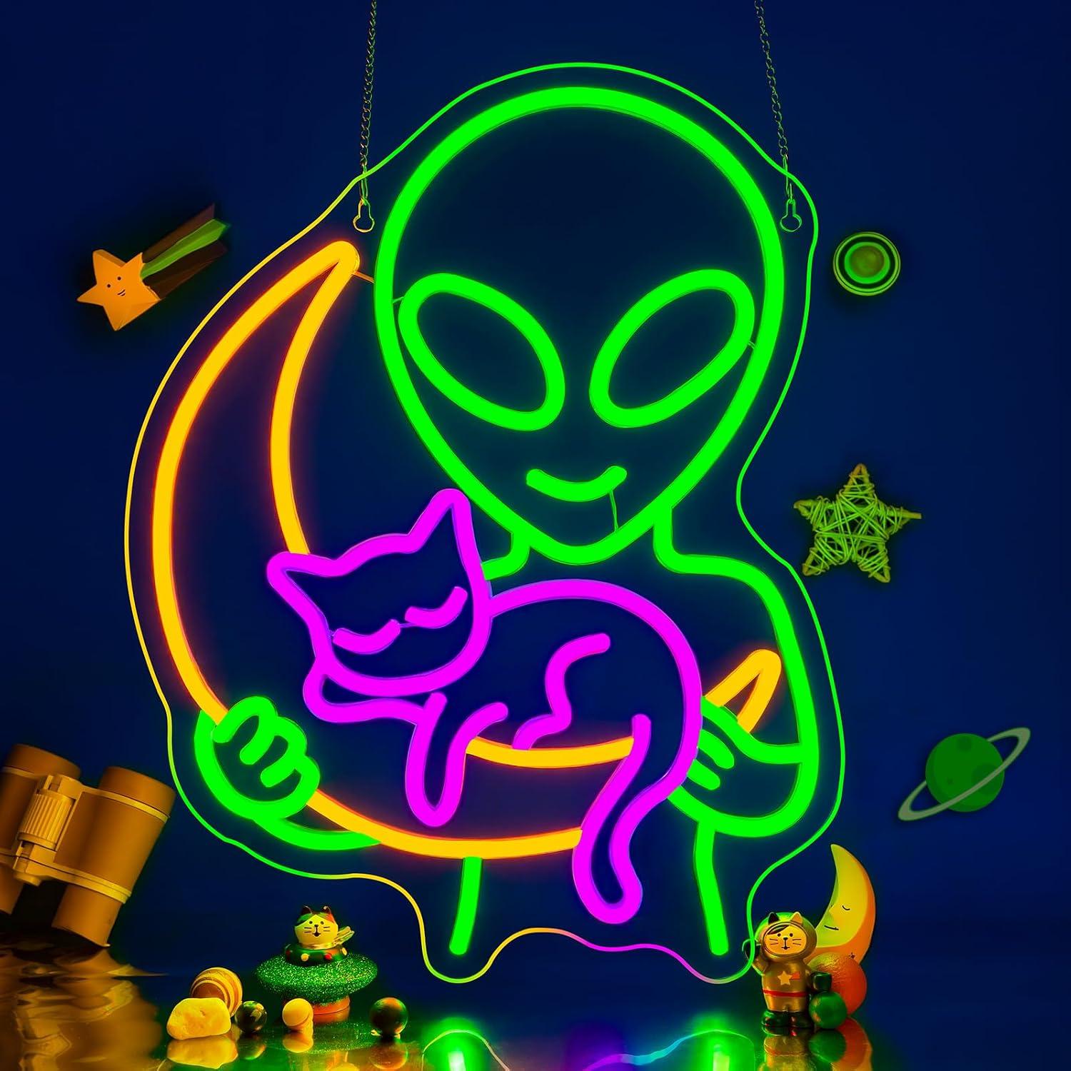 Alien Cat Neon Sign Sleepy Cat - Home Decor Theme ulasan dan harga