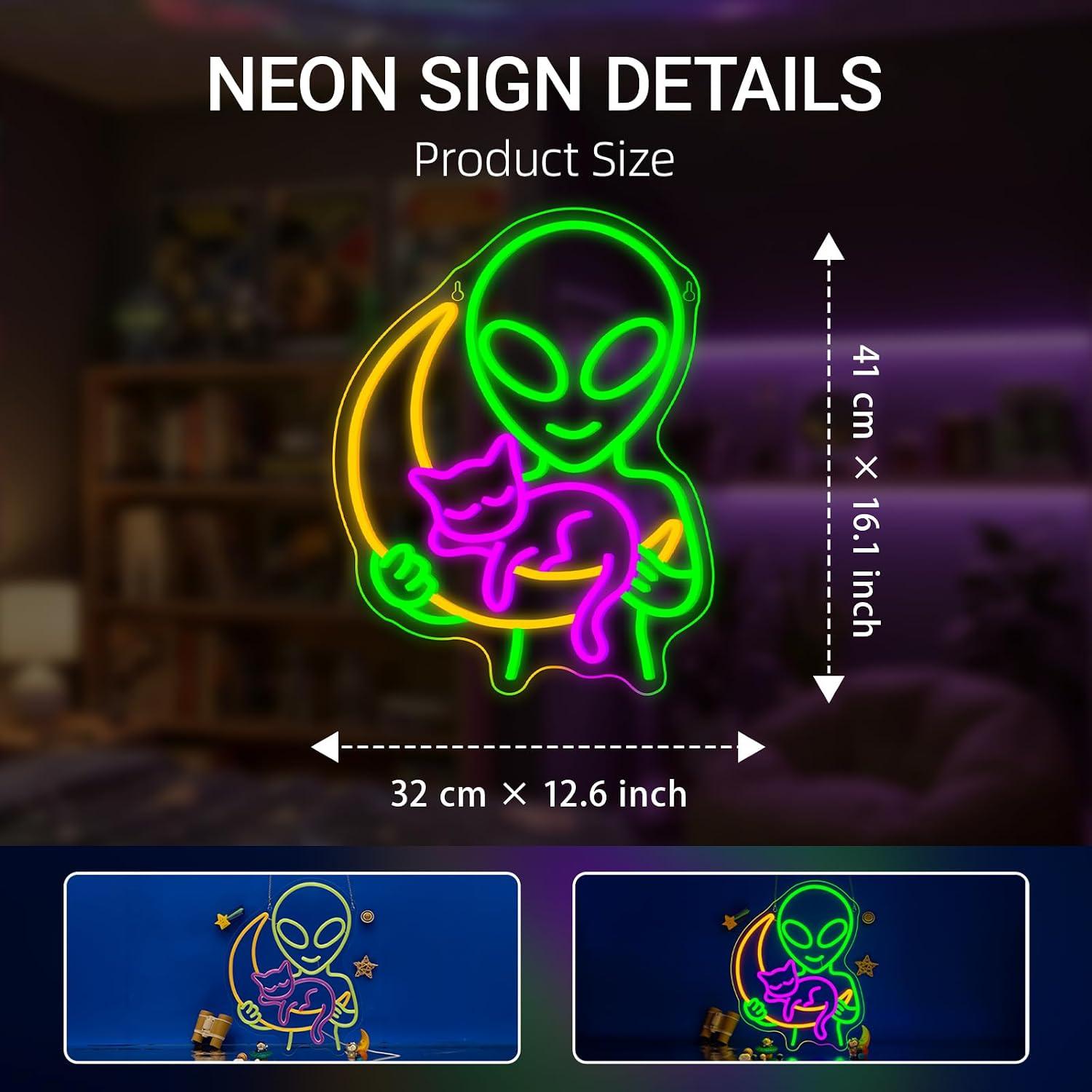 Alien Cat Neon Sign Sleepy Cat - Home Decor Theme ulasan dan harga