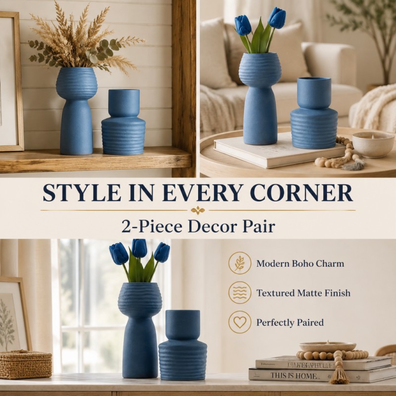 2Pcs Rough Wavy Textured Blue  - Pampas Grass Decor ulasan dan harga